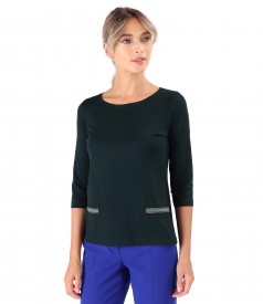 Elastic jersey blouse with multicolor elastic at the waist