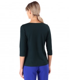 Elastic jersey blouse with multicolor elastic at the waist