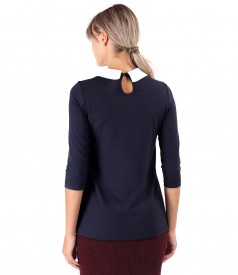 Elastic jersey blouse with pointed collar