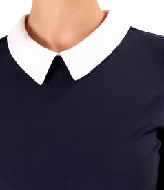 Elastic jersey blouse with pointed collar