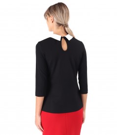 Elastic jersey blouse with pointed collar