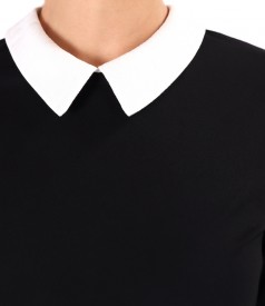 Elastic jersey blouse with pointed collar