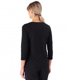 Elastic jersey blouse with pointed collar