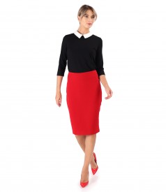 Elastic jersey blouse with pointed collar