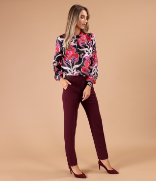 Natural silk blouse with ankle pants