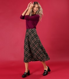 Flared checked midi dress