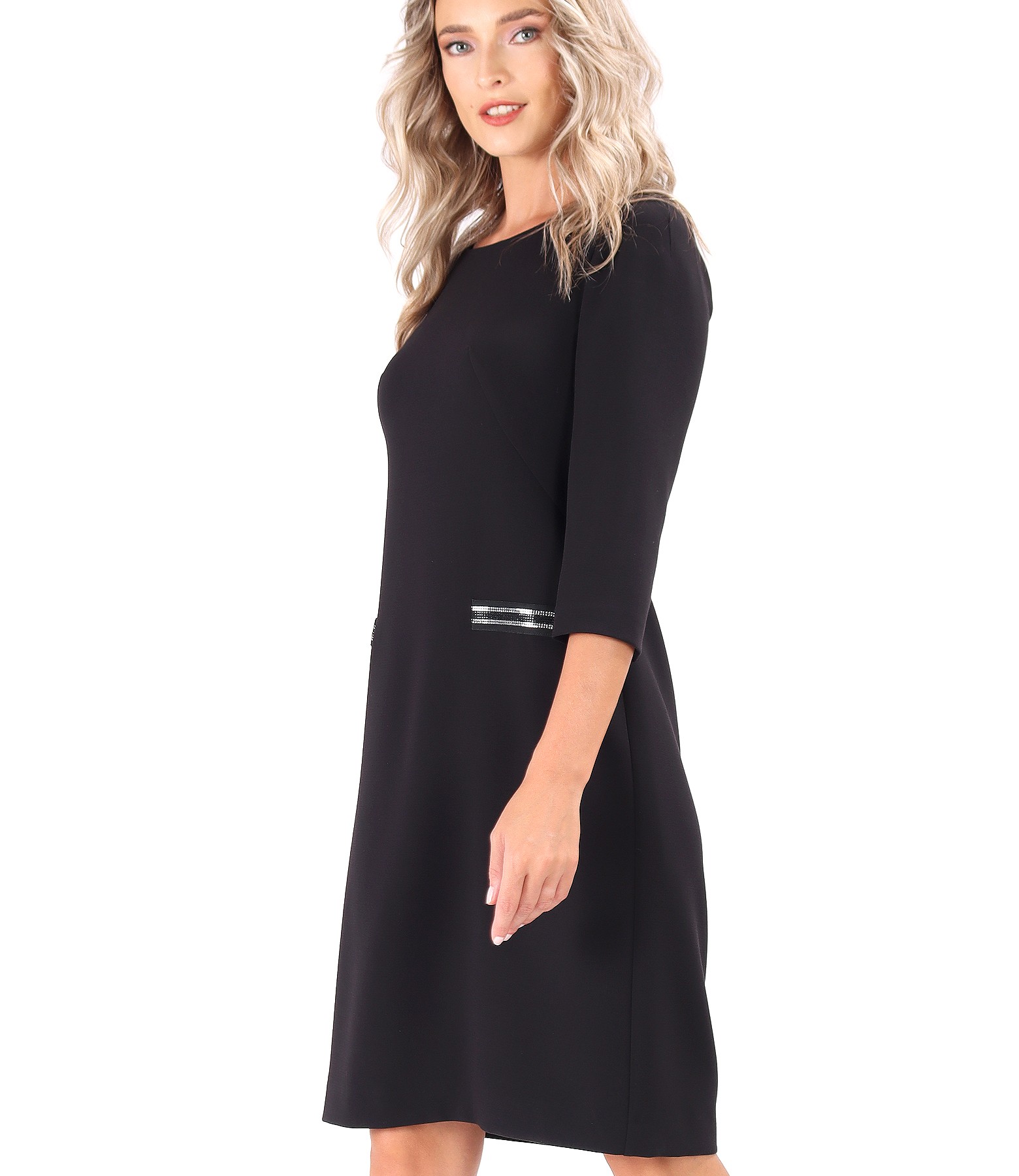 Flared office dress made of elastic fabric black - YOKKO