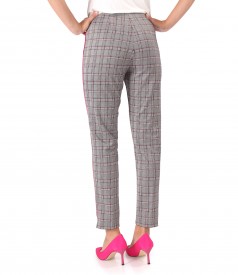 Ankle pants checkered with a satin band on the side