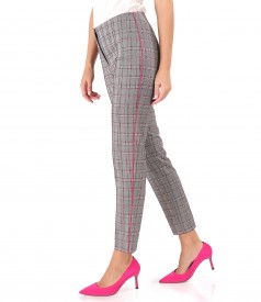 Ankle pants checkered with a satin band on the side