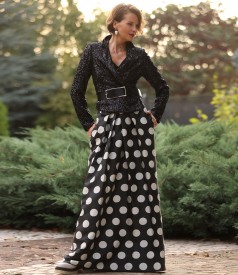 Jacket with sequins and long skirt with dots