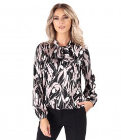 Viscose satin blouse with scarf collar