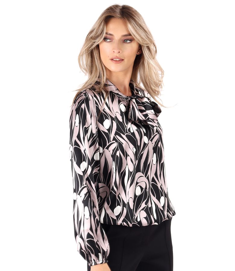 Viscose satin blouse with scarf collar