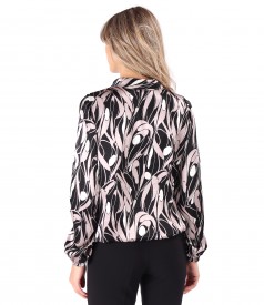 Viscose satin blouse with scarf collar