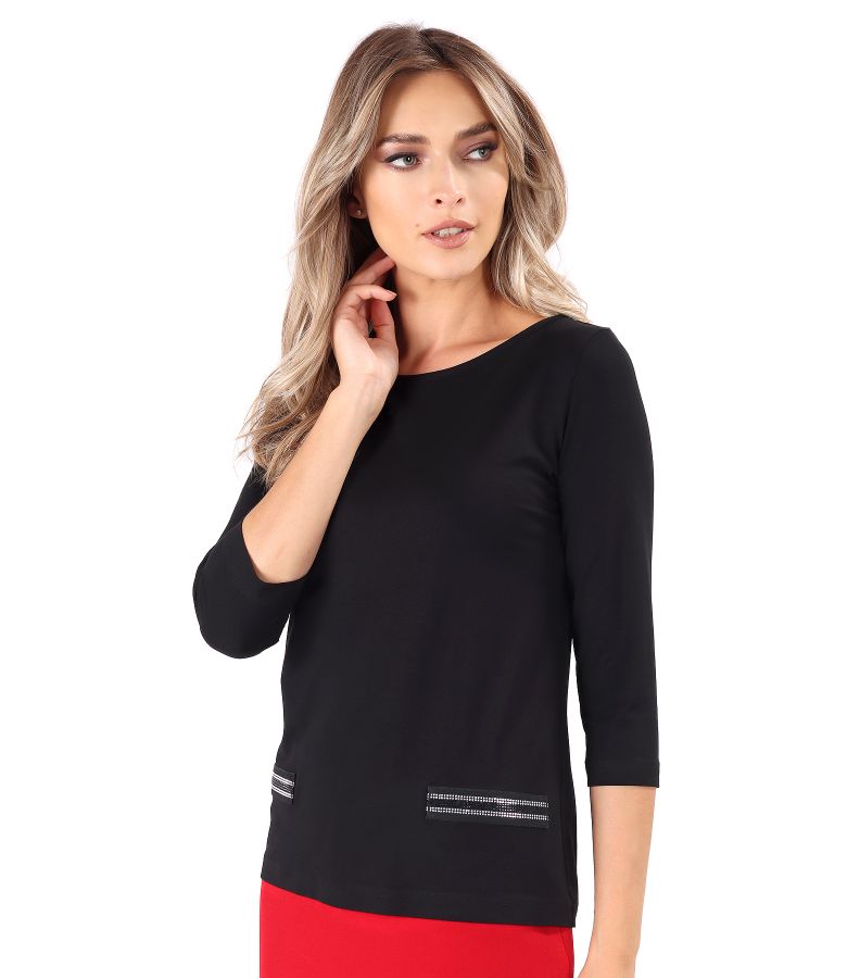 Elastic jersey blouse with crystals elastic at the waist