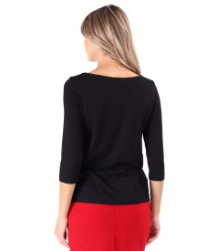 Elastic jersey blouse with crystals elastic at the waist