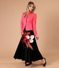 Elegant outfit with jacket made of curls and long skirt made of elastic jersey