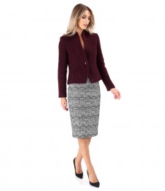 Office outfit with checkered tapered skirt and jacket made of curls