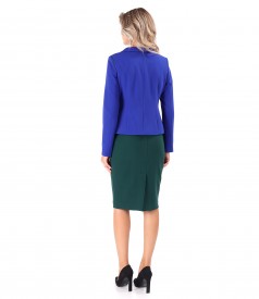 Office women suit with jacket and skirt made of elastic fabric