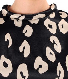 Viscose satin blouse with animal print