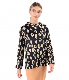 Viscose satin blouse with animal print