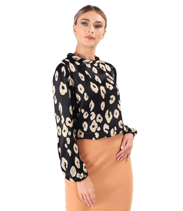 Viscose satin blouse with animal print