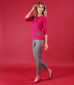 Elastic jersey blouse with multicolored elastic at the waist