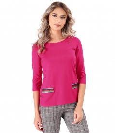 Elastic jersey blouse with multicolored elastic at the waist