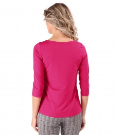 Elastic jersey blouse with multicolored elastic at the waist