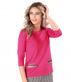 Elastic jersey blouse with multicolored elastic at the waist