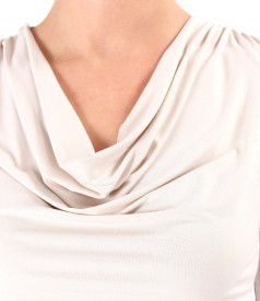 Elastic jersey blouse with pleated neckline