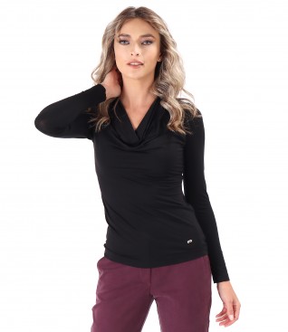 Elastic jersey blouse with pleated neckline