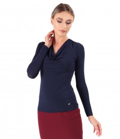 Elastic jersey blouse with pleated neckline