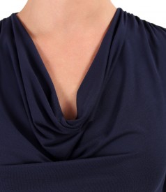 Elastic jersey blouse with pleated neckline