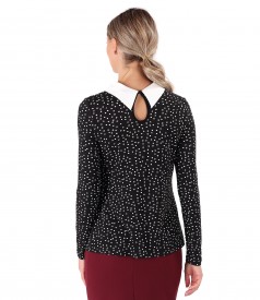 Elastic jersey blouse printed with polka dots