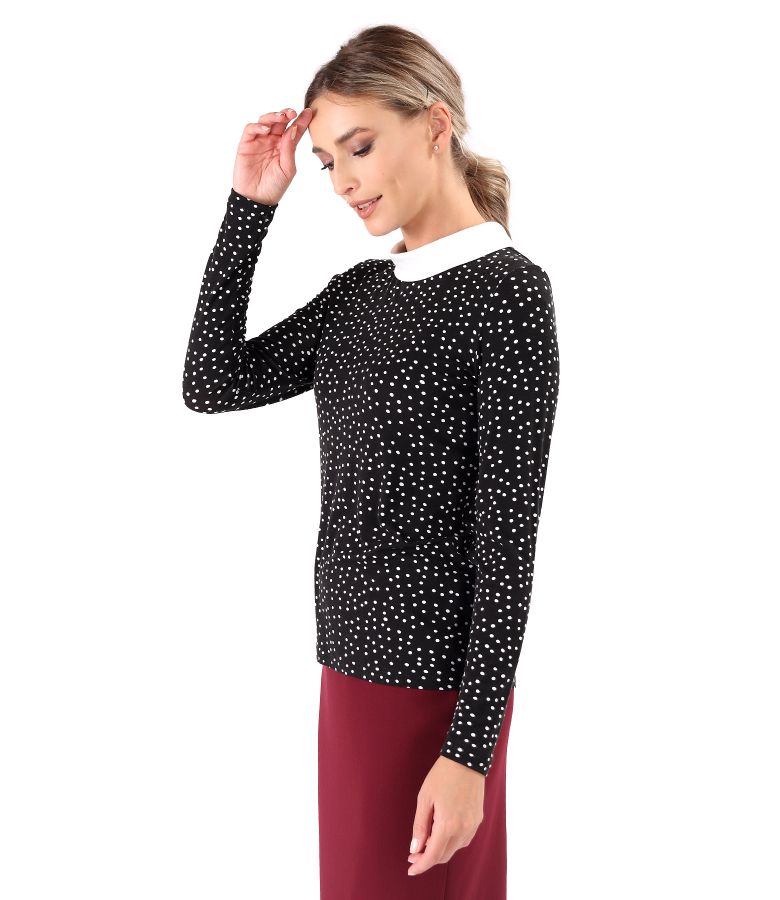 Elastic jersey blouse printed with polka dots