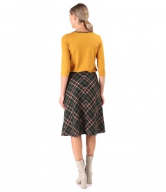 Plaid flared skirt with elastic jersey blouse