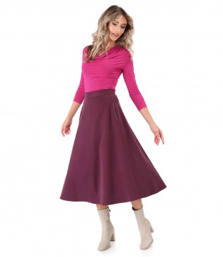 Tencel skirt with cotton and blouse with pleated neckline