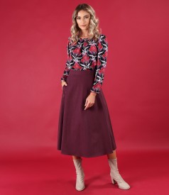 Elegant outfit with skirt and viscose blouse