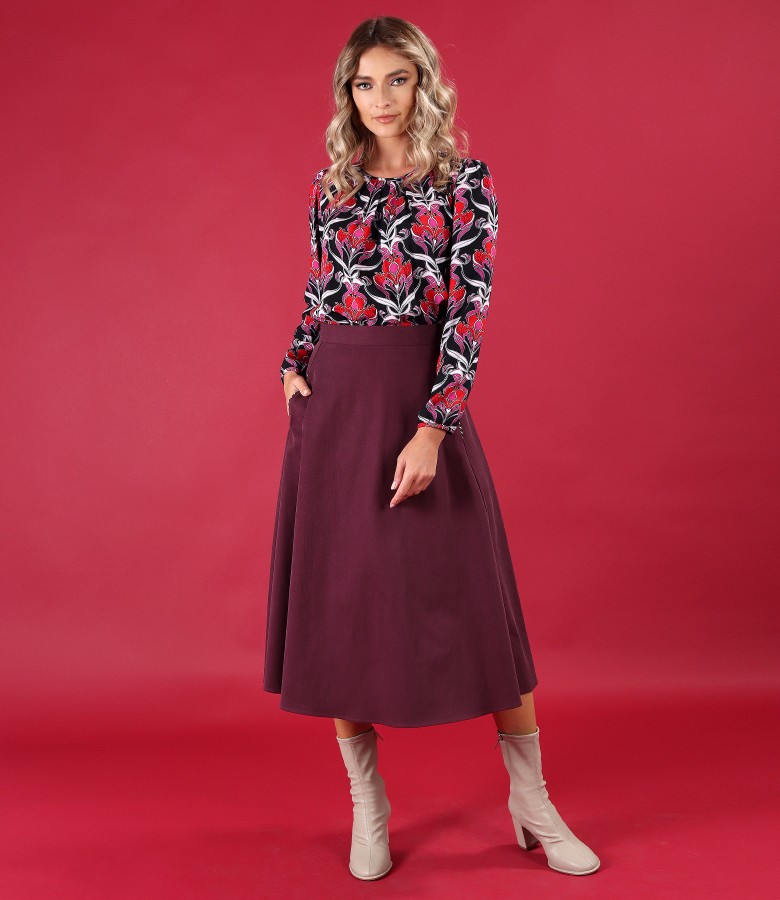 Elegant outfit with skirt and viscose blouse