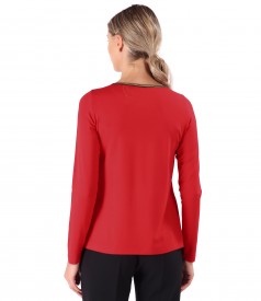 Elastic jersey blouse with long sleeves