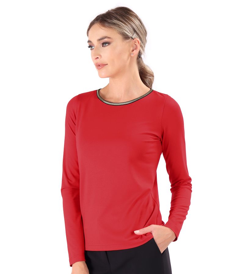 Elastic jersey blouse with long sleeves