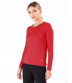 Elastic jersey blouse with long sleeves