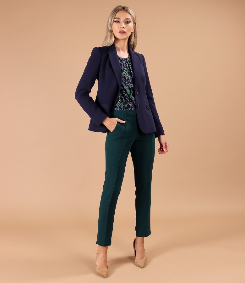 Office women suit with jacket and pants made of elastic fabric with viscose