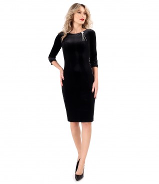 Elegant black elastic velvet dress