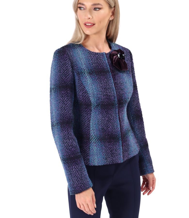 Elegant jacket made of multi-colored curls with wool and alpaca