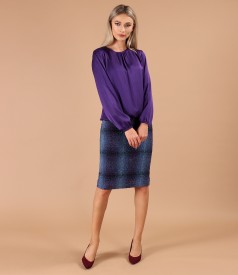 Office skirt made of curls with wool and alpaca with blouse made of viscose satin