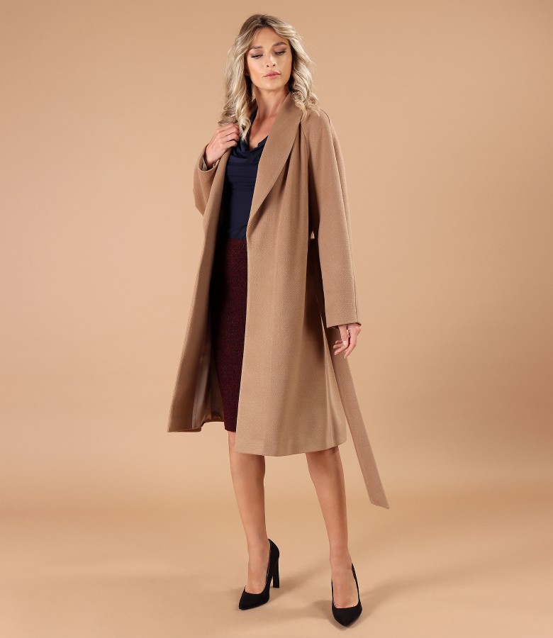 Elegant outfit with midi overcoat and skirt with wool and alpaca