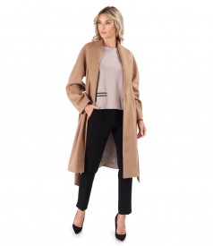 Midi overcoat with pants and jersey blouse