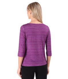 Elastic jersey blouse printed with geometric motifs