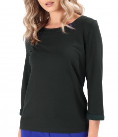 Fine elastic jersey blouse with 3/4 sleeves